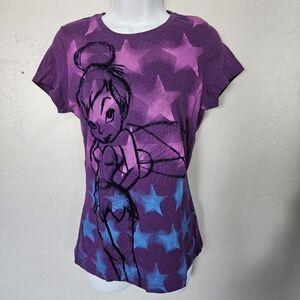 Disneyland Resort Juniors XL Purple Short Sleeve Tinkerbell T-shirt Stars Tee